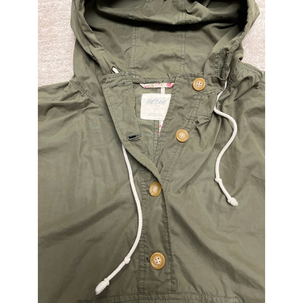 Aerie Green Hooded Pullover Windbreaker Jacket Olive green women's large - Picture 2 of 3